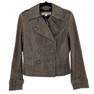 Express NEW Deadstock Women's 6 Leather Jacket‎ Double Breasted Brown Moto Y2k